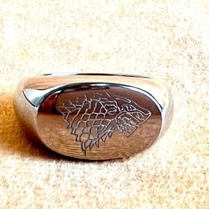 Licensed HBO Game of Thrones 2011 House of Stark Stainless Steel Direwolf Ring